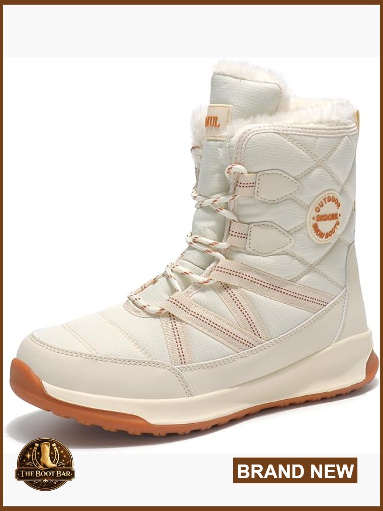Women's Waterproof Snow Boots Fur Lined Winter Shoes Lace Up Ankle Boots